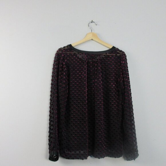 Club Monaco Velvet Burnout Top Women S Black Purple Dots Silk Rayon Sheer 118 - Picture 2 of 13